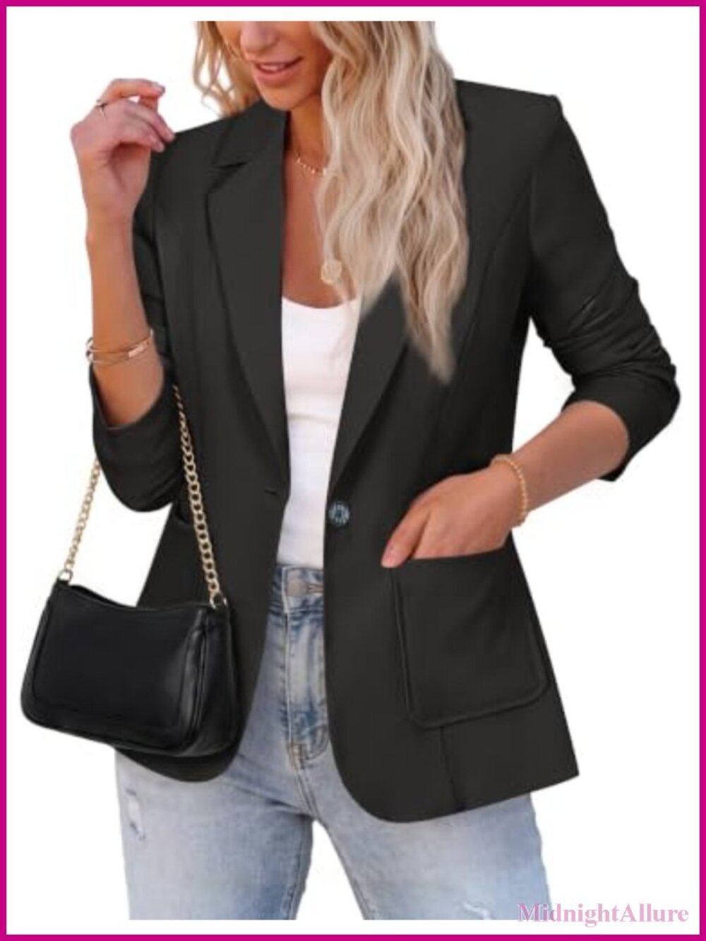 Women's Long Sleeve Lightweight Blazer Jacket Button Pockets Business Casual
